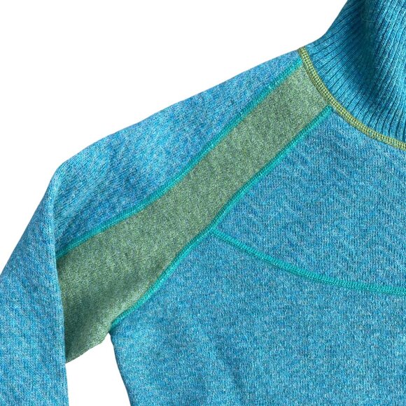 Prana Corrine Wool ¼ Zip Sweater Sz S Green Blue Mock Neck Athleisure Gorpcore - Picture 6 of 13